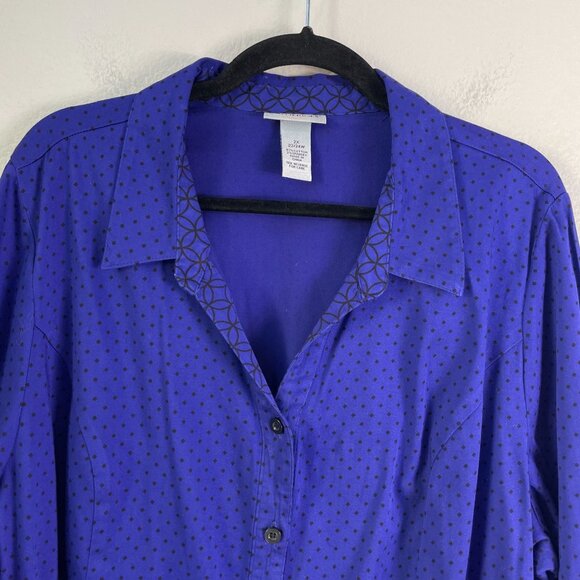 Catherines Womens Plus 2X Purple Button Up Shirt Polka Dot Roll Tab Sleeve Top - Picture 10 of 11